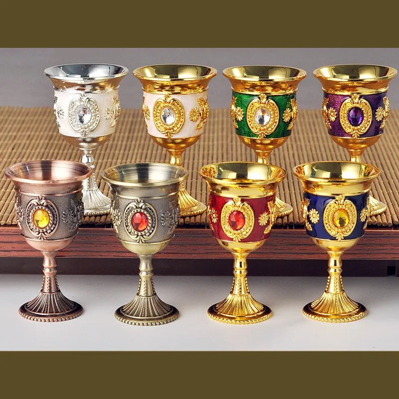 European Gemstone Rose Metal High Footed Wine Cup Wedding Toast Cup Household Wine Glass Holiday Gift